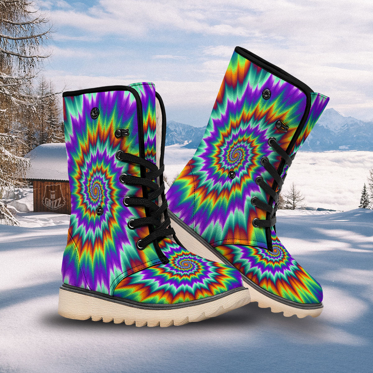 Illusion Optical Psychedelic Spiral Snow Boots-grizzshop