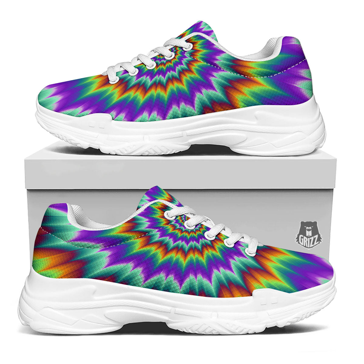 Illusion Optical Psychedelic Spiral White Chunky Shoes-grizzshop