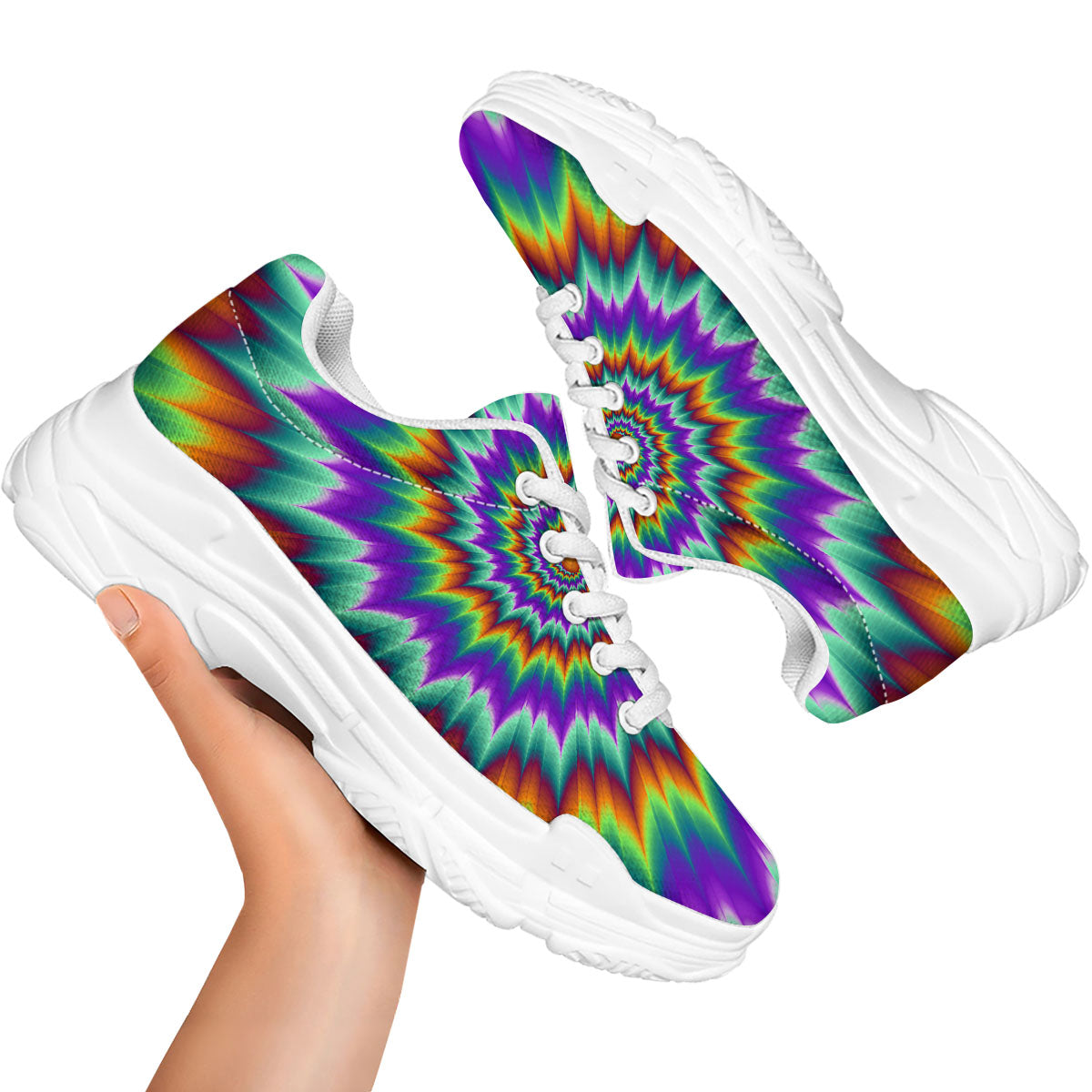 Illusion Optical Psychedelic Spiral White Chunky Shoes-grizzshop