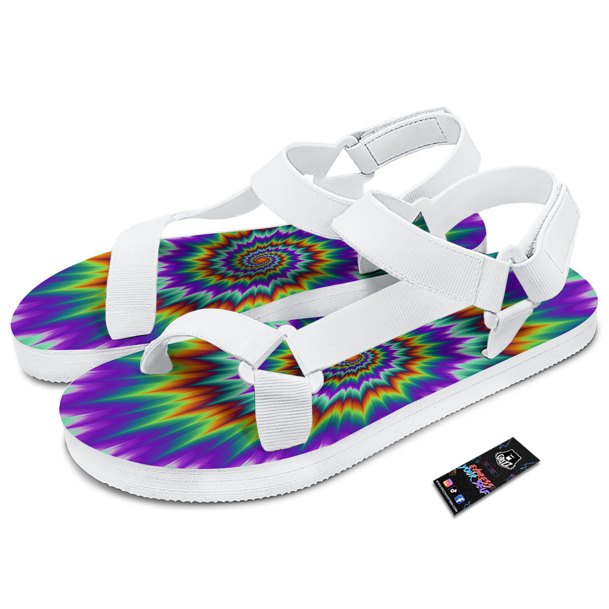 Illusion Optical Psychedelic Spiral White Open Toe Sandals-grizzshop