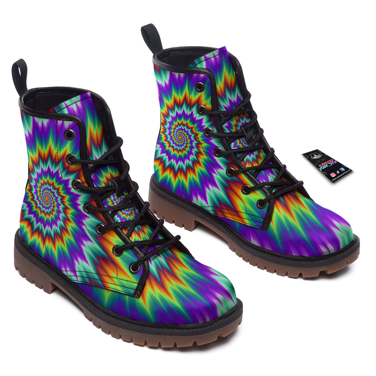 Illusion Optical Psychedelic Spiral Work Boots-grizzshop