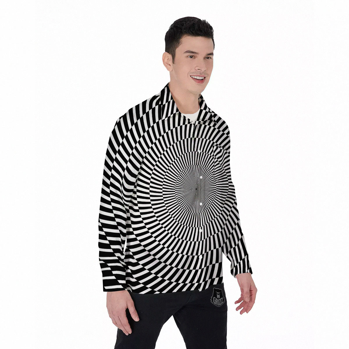 Illusion Optical Psychedelic Web Men's Long Sleeve Shirts-grizzshop