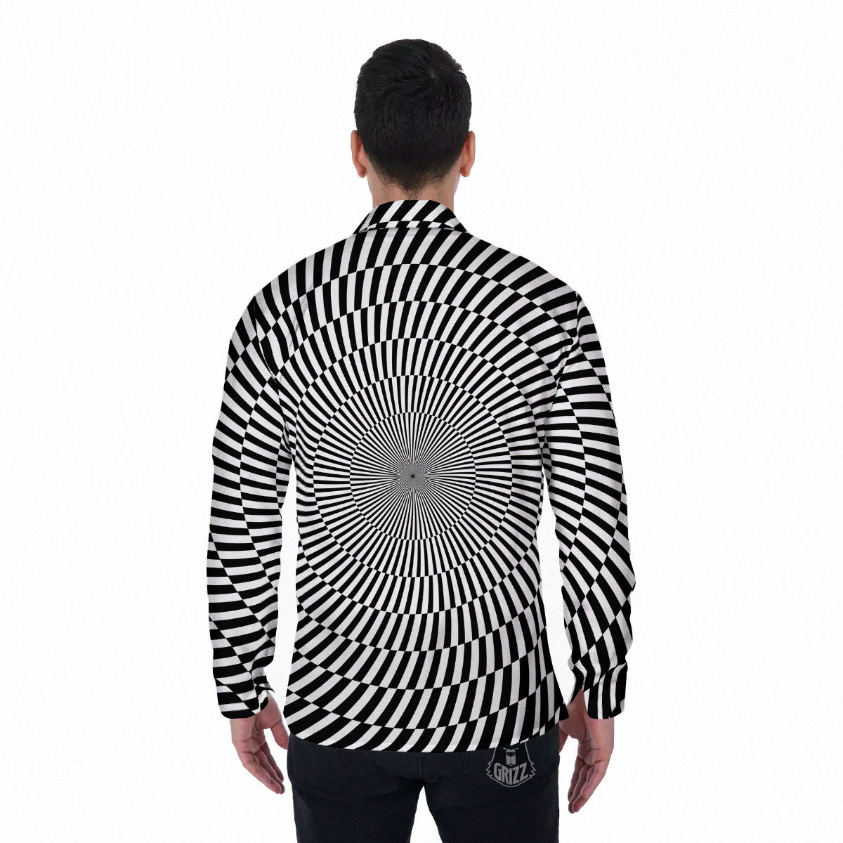 Illusion Optical Psychedelic Web Men's Long Sleeve Shirts-grizzshop
