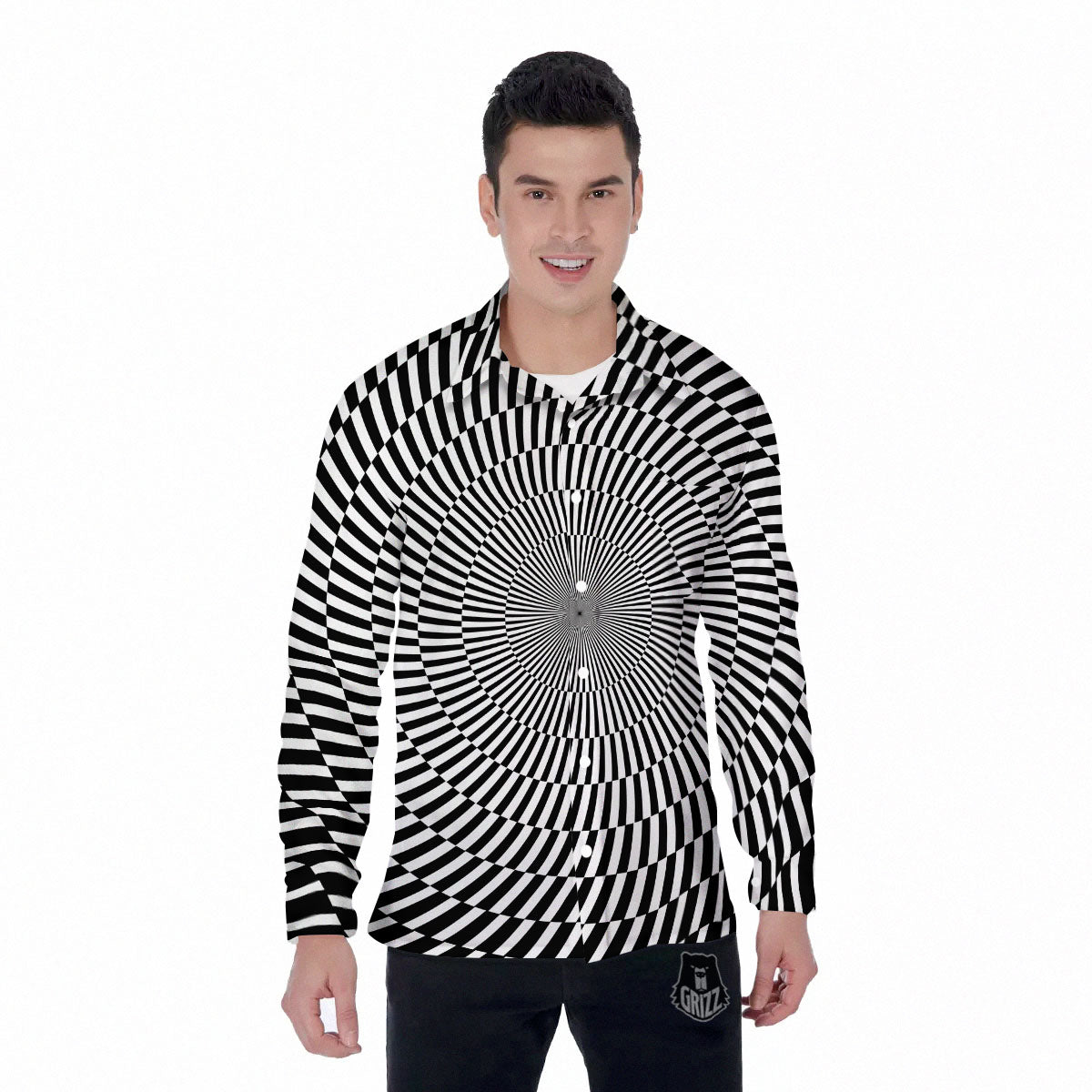 Illusion Optical Psychedelic Web Men's Long Sleeve Shirts-grizzshop