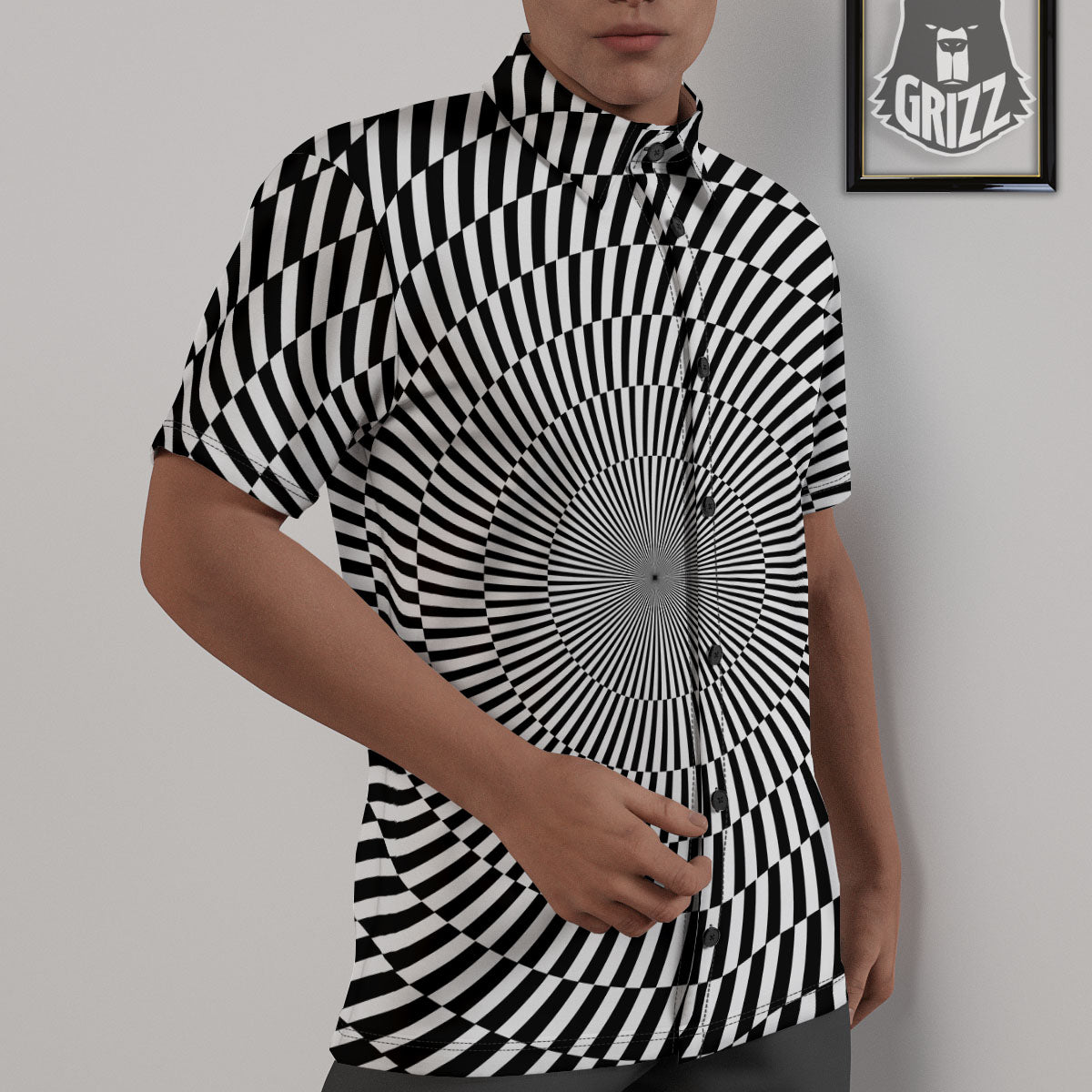Illusion Optical Psychedelic Web Untucked Shirts-grizzshop