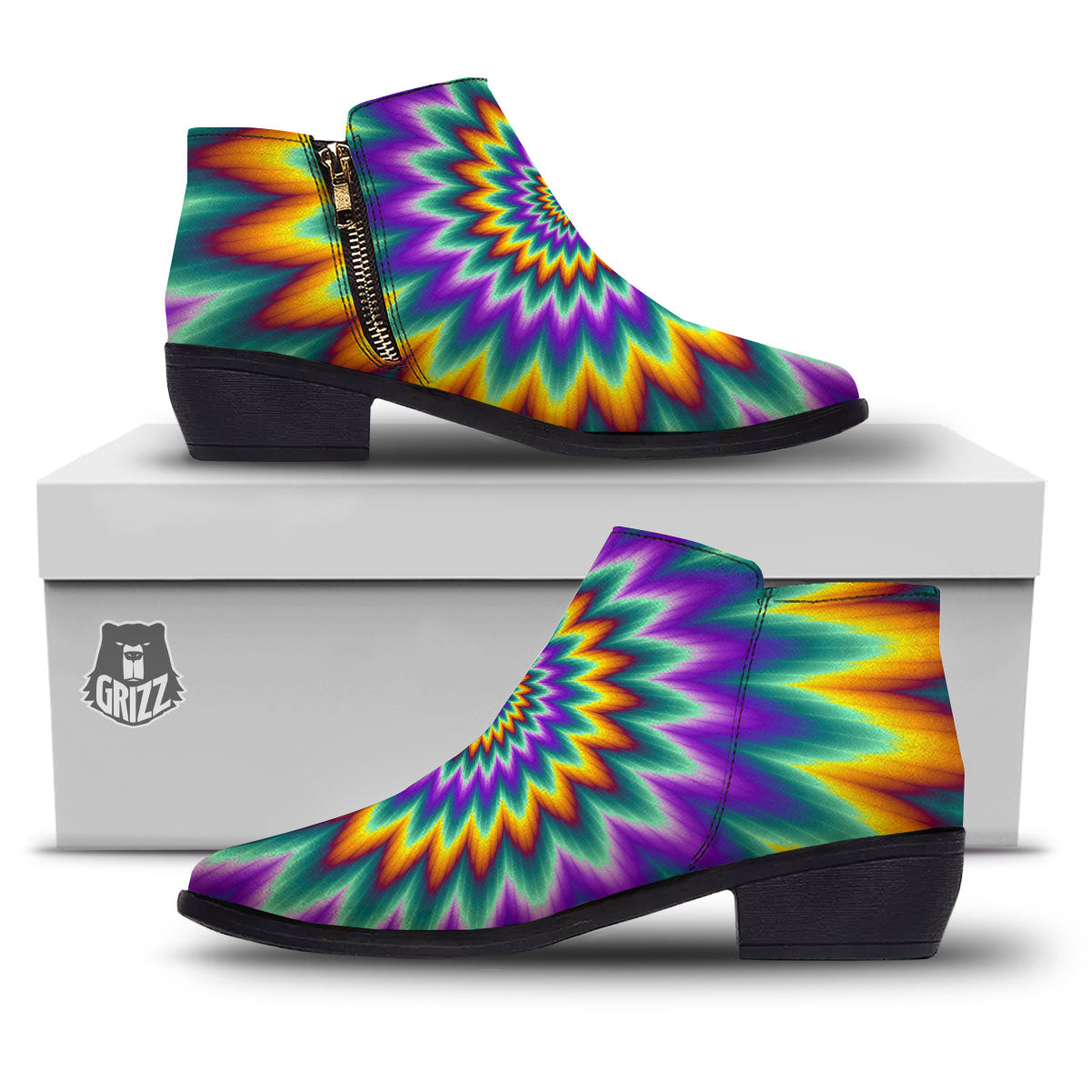 Illusion Optical Rave Psychedelic Ankle Boots-grizzshop