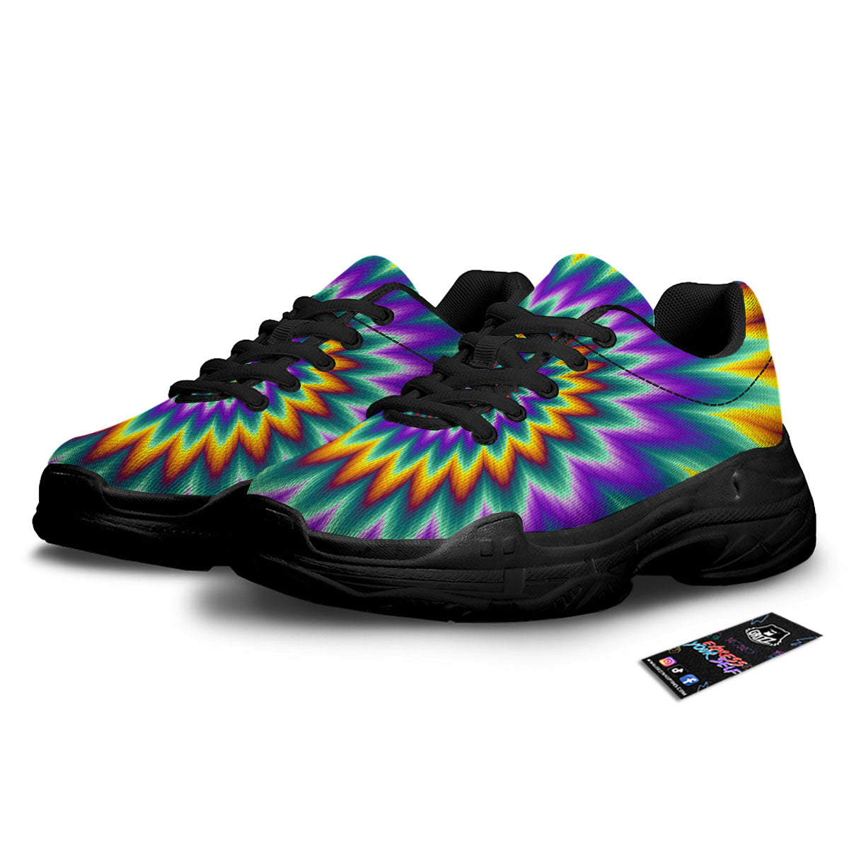 Illusion Optical Rave Psychedelic Black Chunky Shoes-grizzshop
