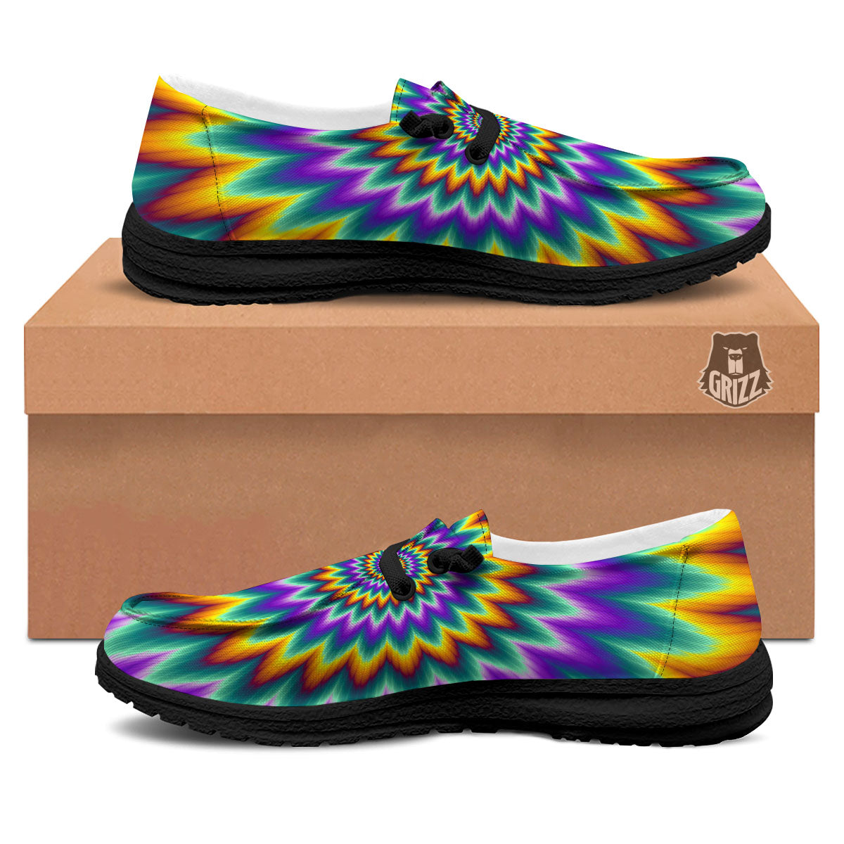 Illusion Optical Rave Psychedelic Black Loafers-grizzshop