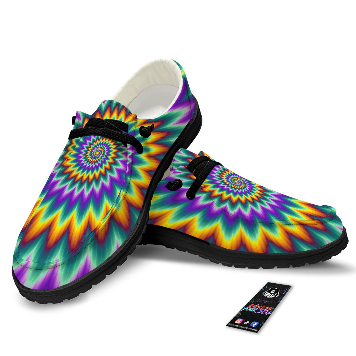 Illusion Optical Rave Psychedelic Black Loafers-grizzshop