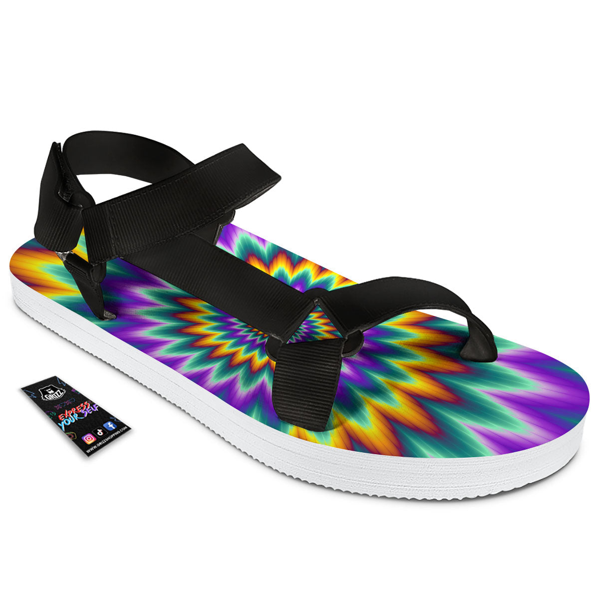 Illusion Optical Rave Psychedelic Black Open Toe Sandals-grizzshop