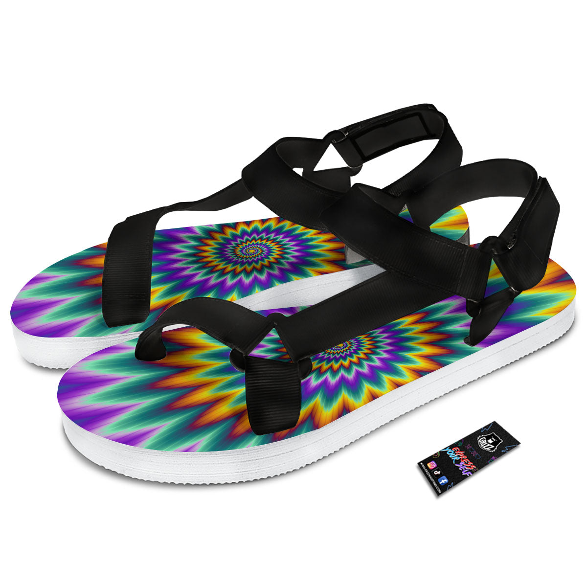 Illusion Optical Rave Psychedelic Black Open Toe Sandals-grizzshop