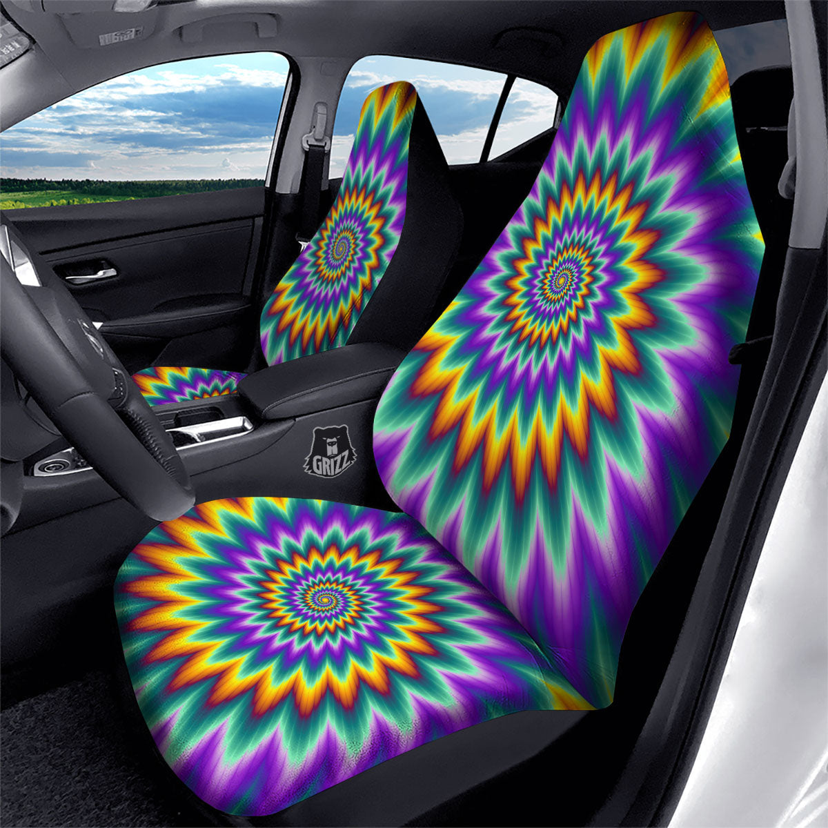 Illusion Optical Rave Psychedelic Car Seat Covers-grizzshop