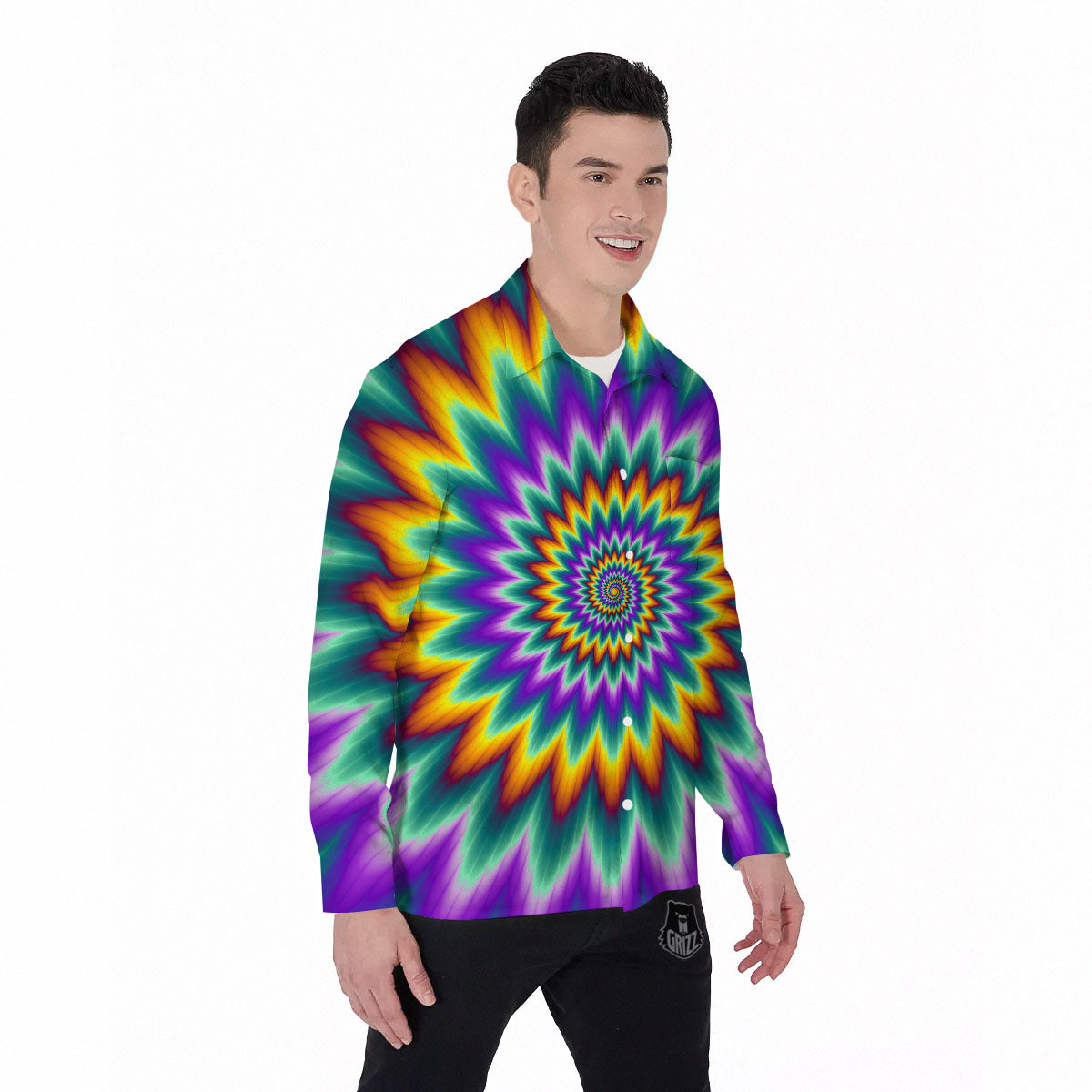 Illusion Optical Rave Psychedelic Men's Long Sleeve Shirts-grizzshop