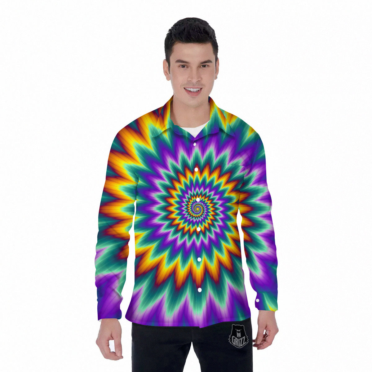 Illusion Optical Rave Psychedelic Men's Long Sleeve Shirts-grizzshop