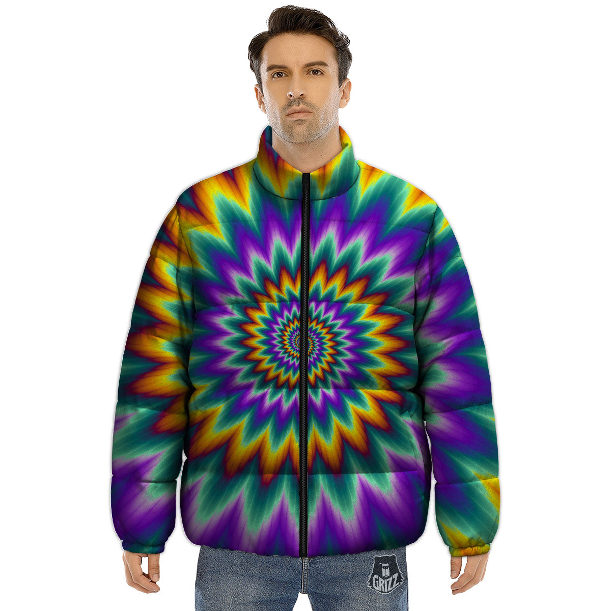Illusion Optical Rave Psychedelic Puffer Jacket-grizzshop