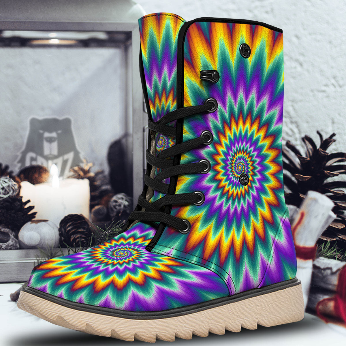 Illusion Optical Rave Psychedelic Snow Boots-grizzshop