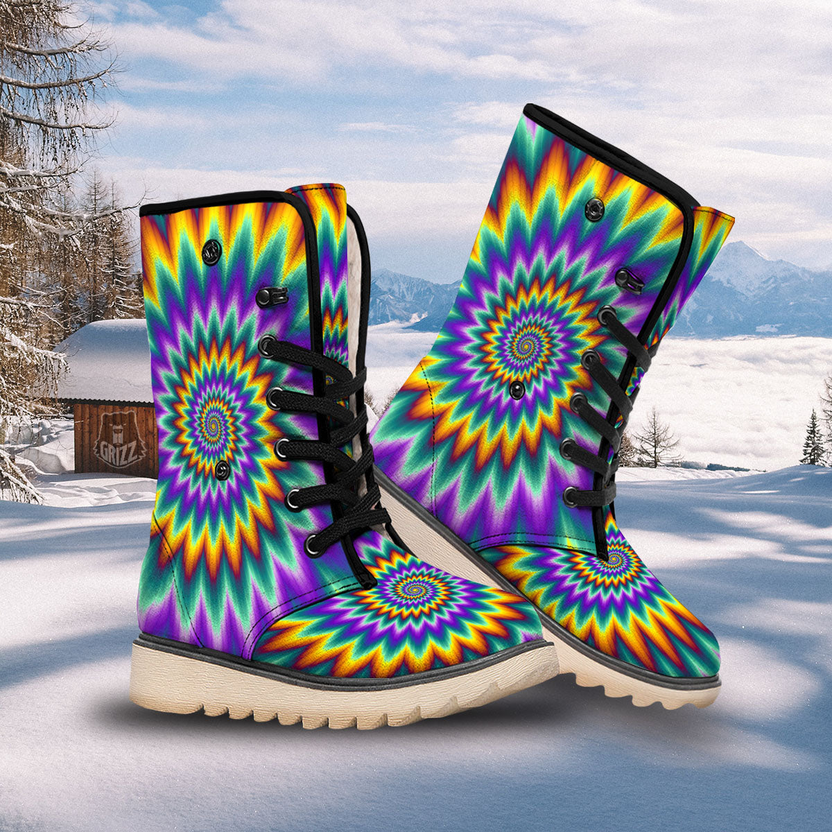 Illusion Optical Rave Psychedelic Snow Boots-grizzshop