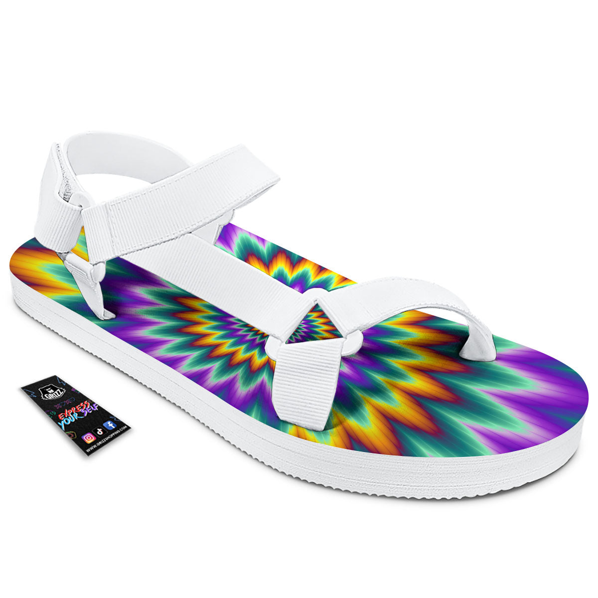 Illusion Optical Rave Psychedelic White Open Toe Sandals-grizzshop