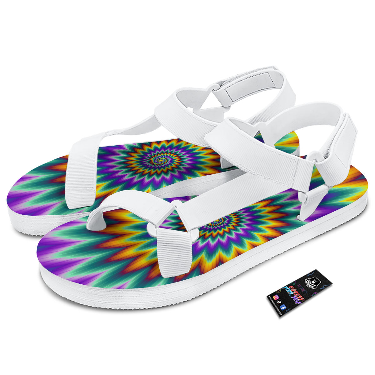 Illusion Optical Rave Psychedelic White Open Toe Sandals-grizzshop