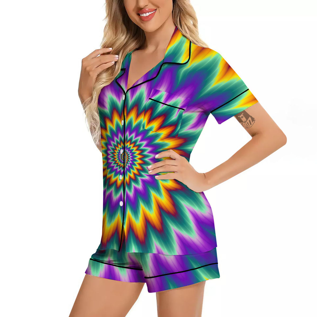 Illusion Optical Rave Psychedelic Women Silk Pajamas-grizzshop