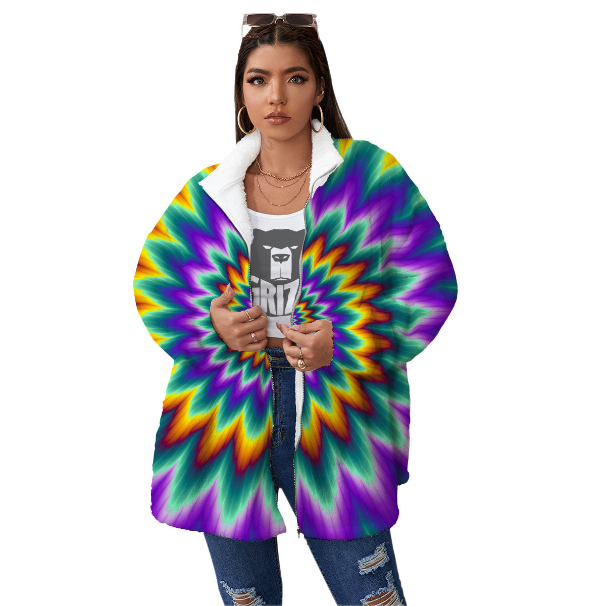 Illusion Optical Rave Psychedelic Women's Sherpa Jacket-grizzshop