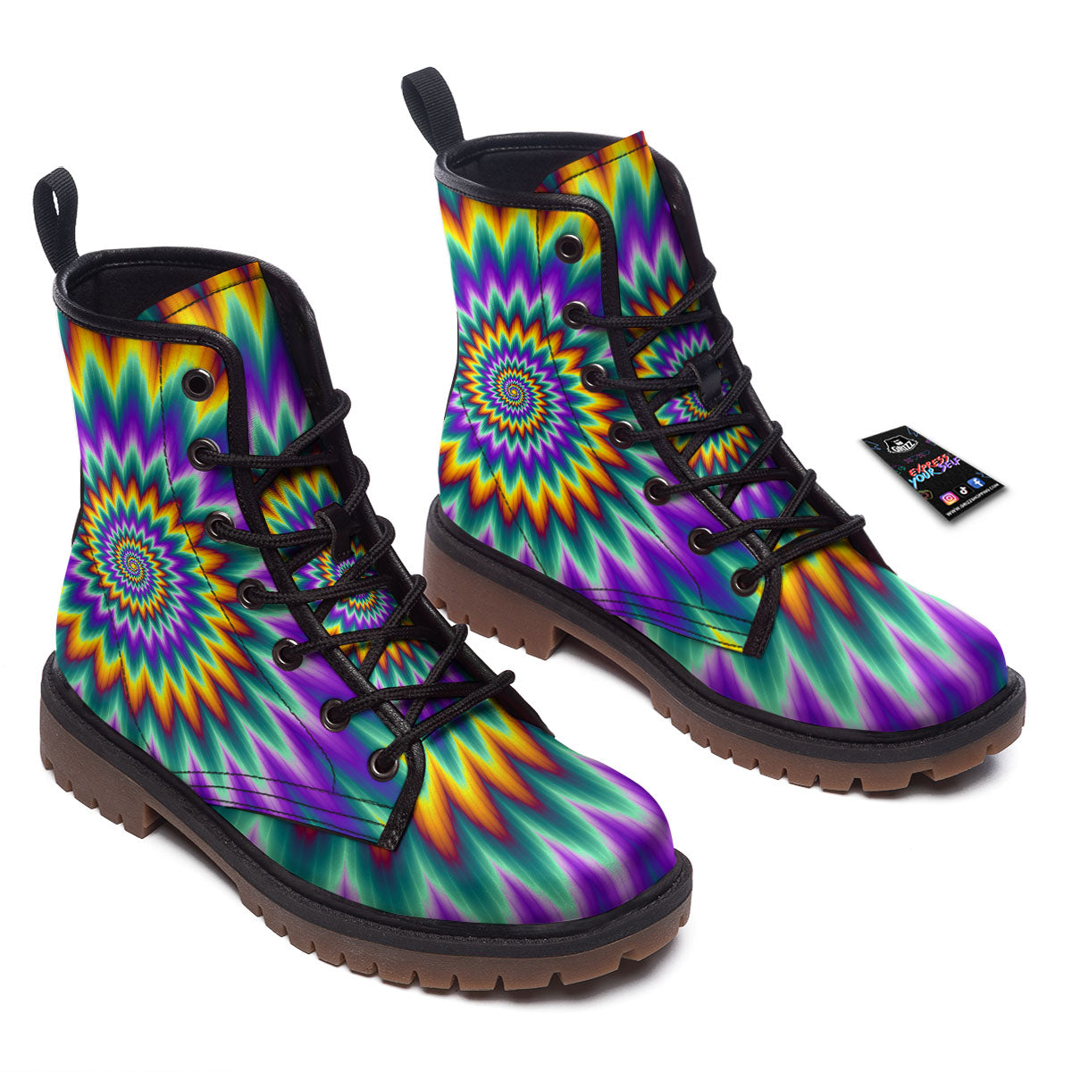 Illusion Optical Rave Psychedelic Work Boots-grizzshop