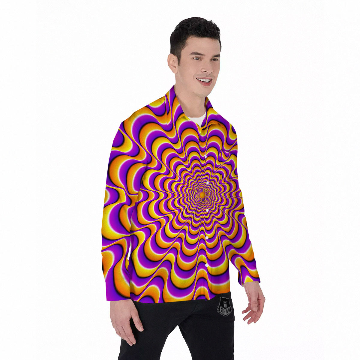 Illusion Optical Wave Psychedelic Men's Long Sleeve Shirts-grizzshop