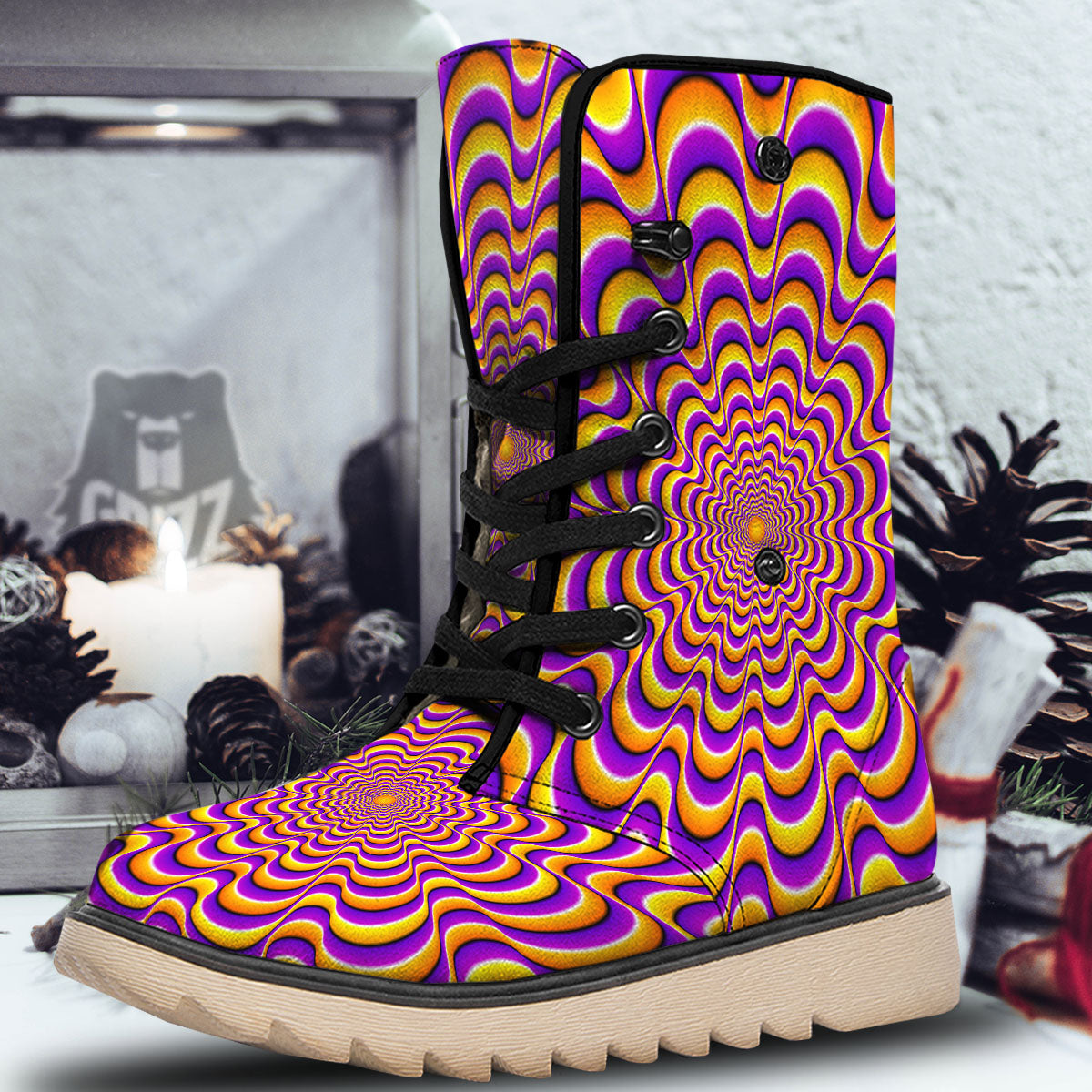 Illusion Optical Wave Psychedelic Snow Boots-grizzshop