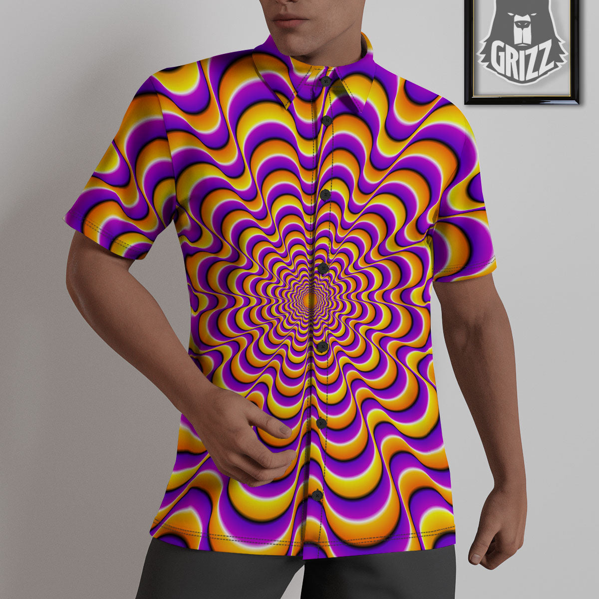 Illusion Optical Wave Psychedelic Untucked Shirts-grizzshop