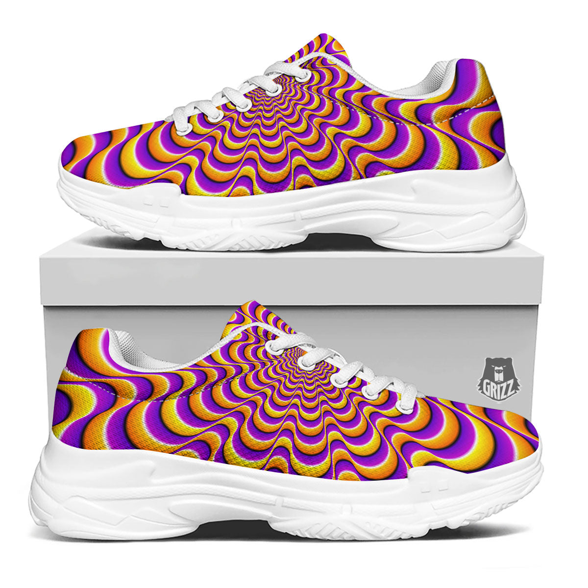 Illusion Optical Wave Psychedelic White Chunky Shoes-grizzshop