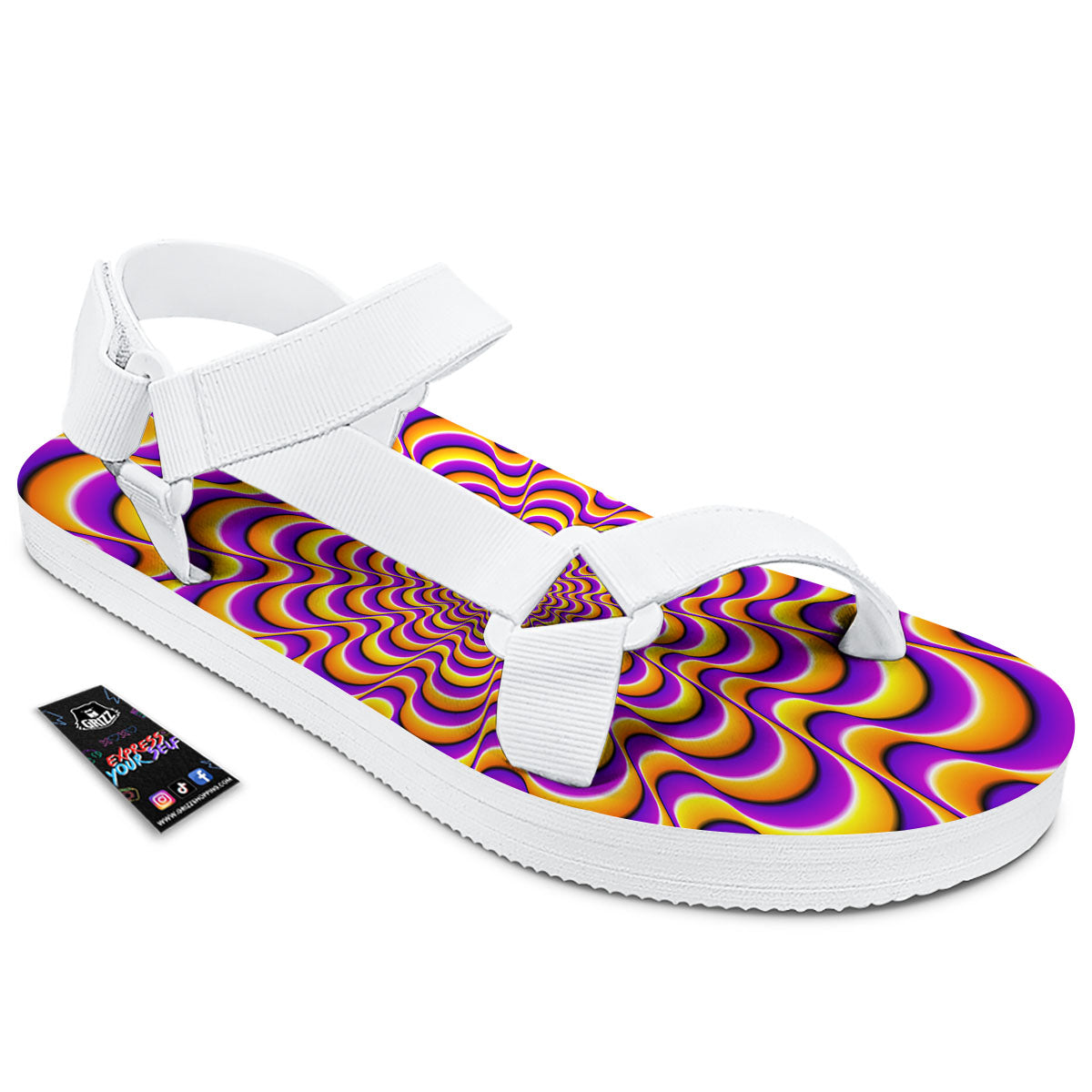 Illusion Optical Wave Psychedelic White Open Toe Sandals-grizzshop