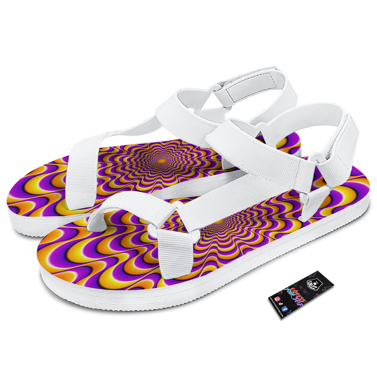 Illusion Optical Wave Psychedelic White Open Toe Sandals-grizzshop