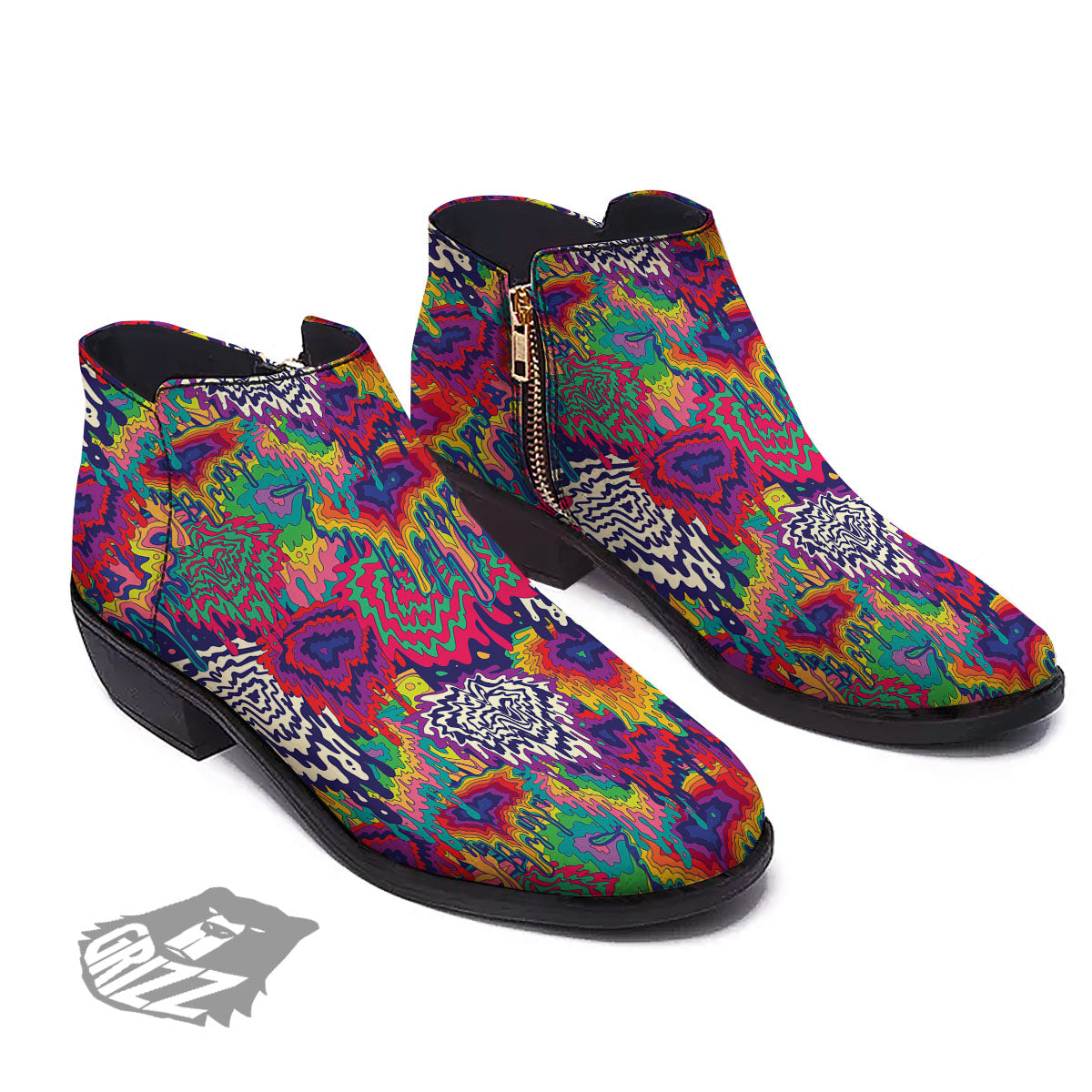 Illusion Psychedelic Print Pattern Ankle Boots-grizzshop