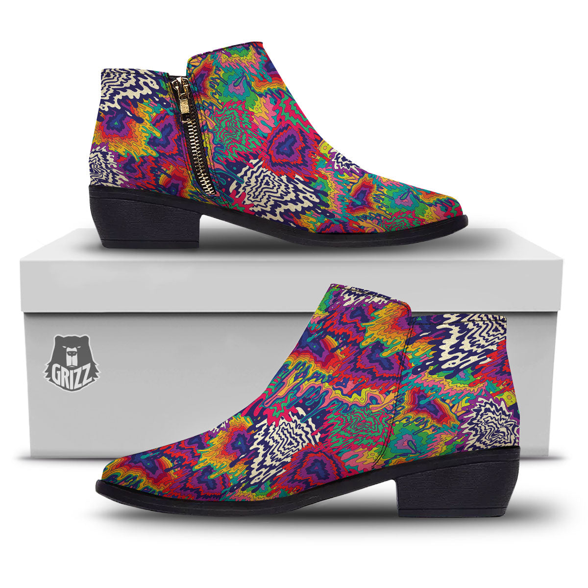 Illusion Psychedelic Print Pattern Ankle Boots-grizzshop