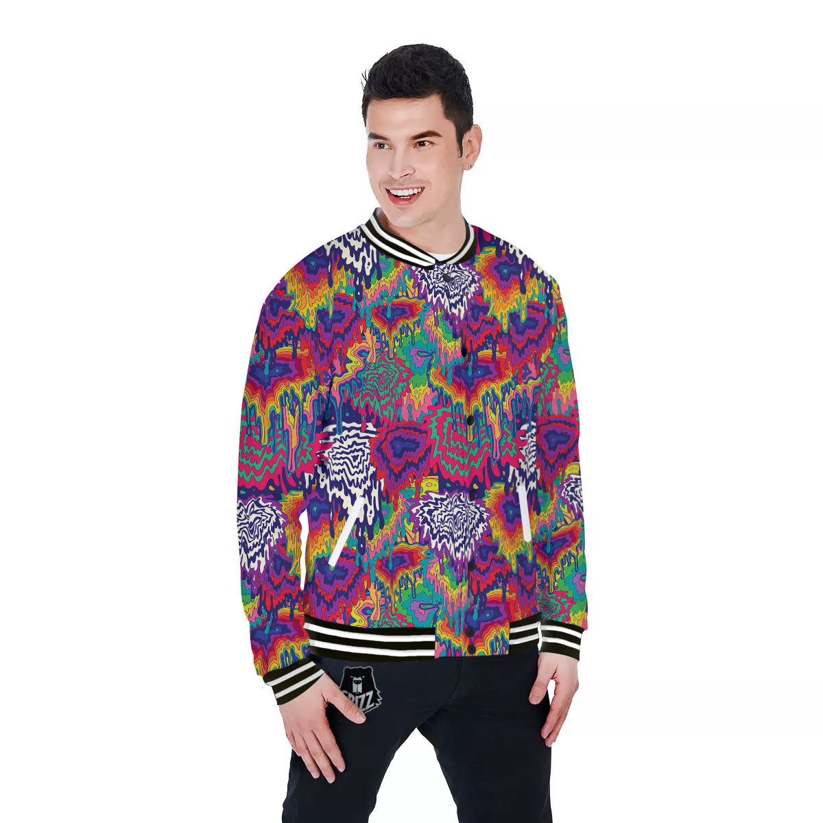 Illusion Psychedelic Print Pattern Baseball Jacket-grizzshop
