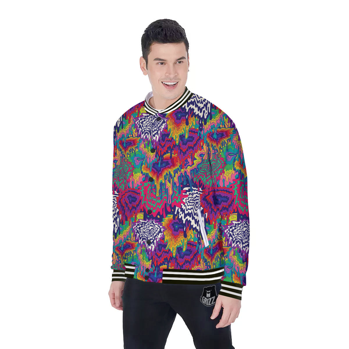 Illusion Psychedelic Print Pattern Baseball Jacket-grizzshop