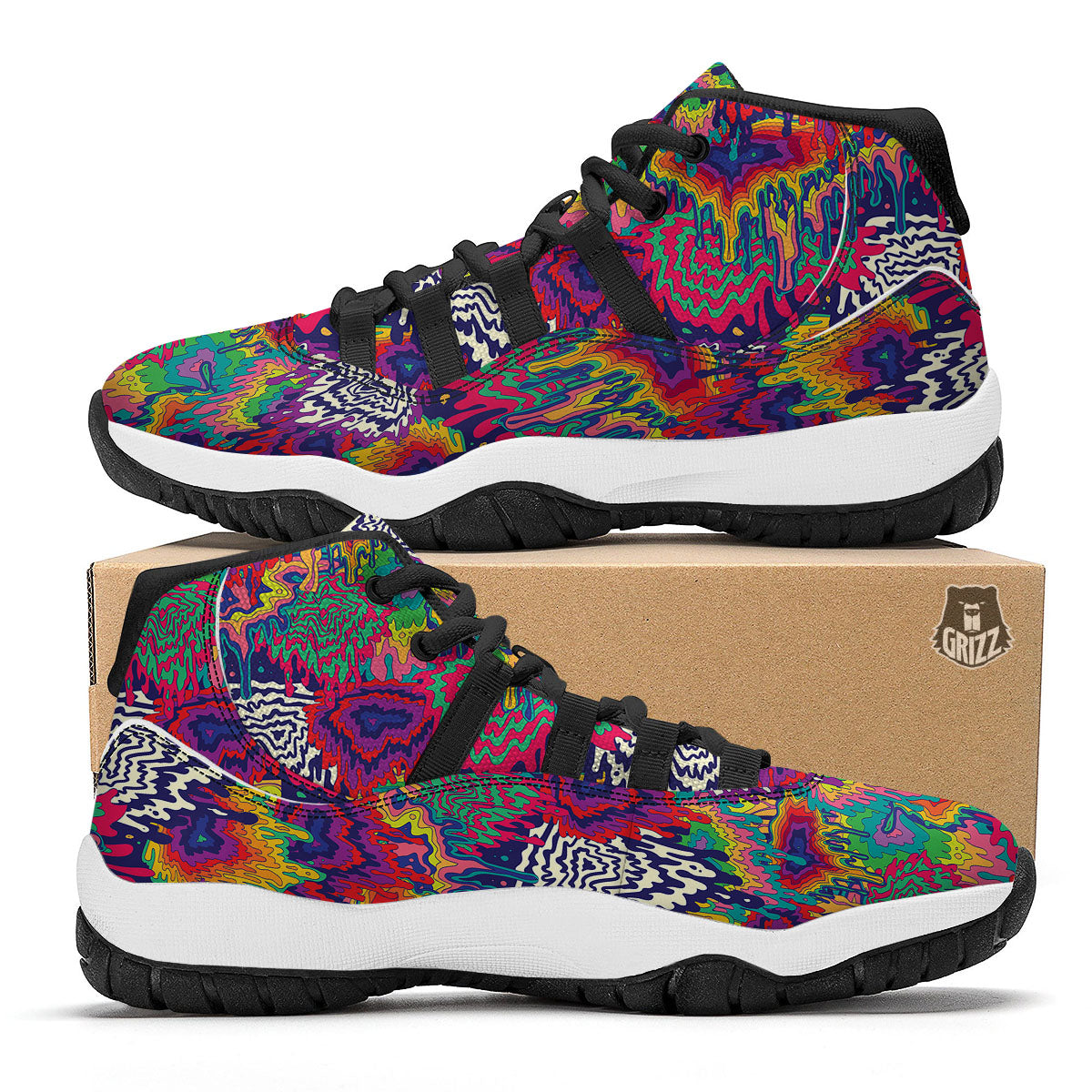 Illusion Psychedelic Print Pattern Black Bball Shoes-grizzshop