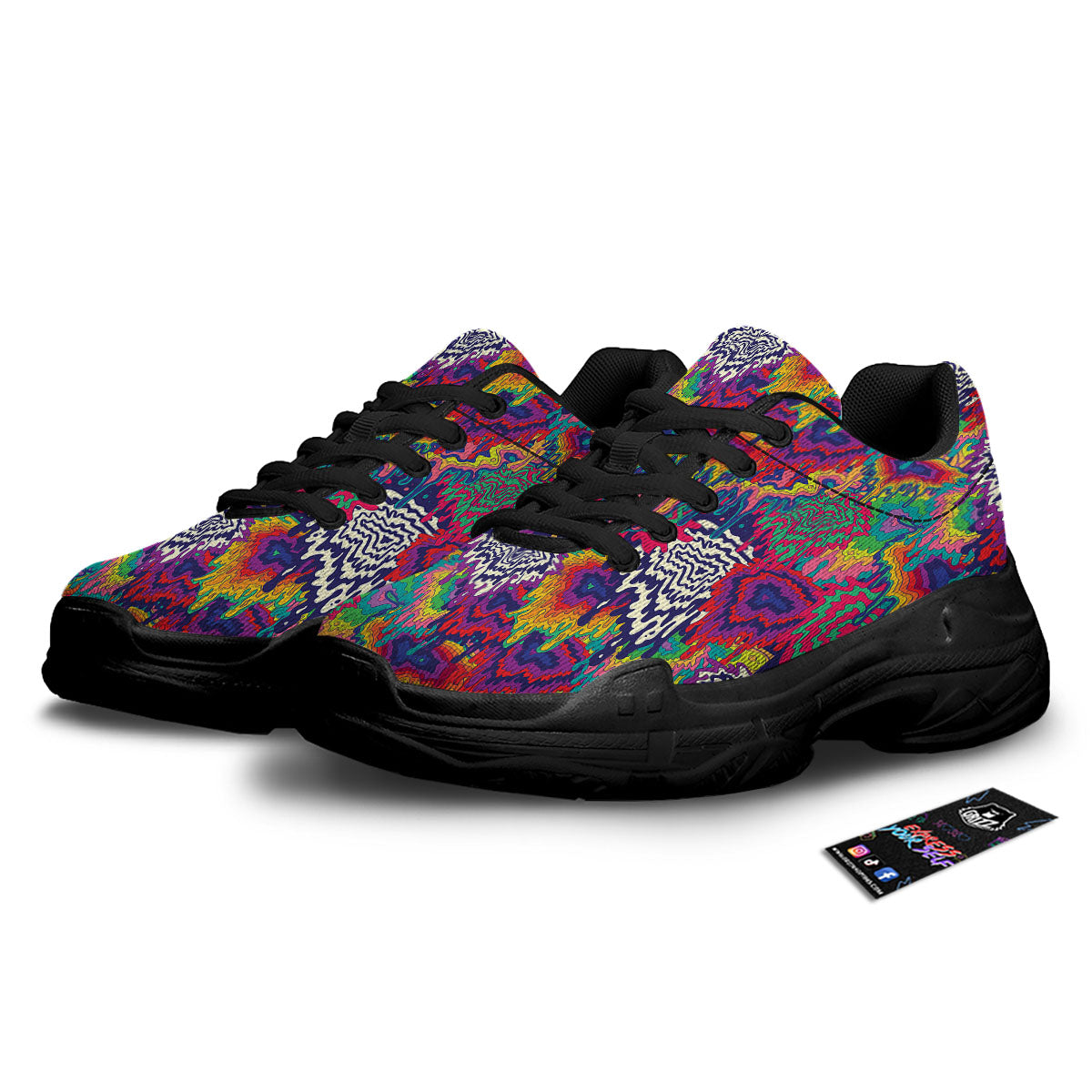Illusion Psychedelic Print Pattern Black Chunky Shoes-grizzshop