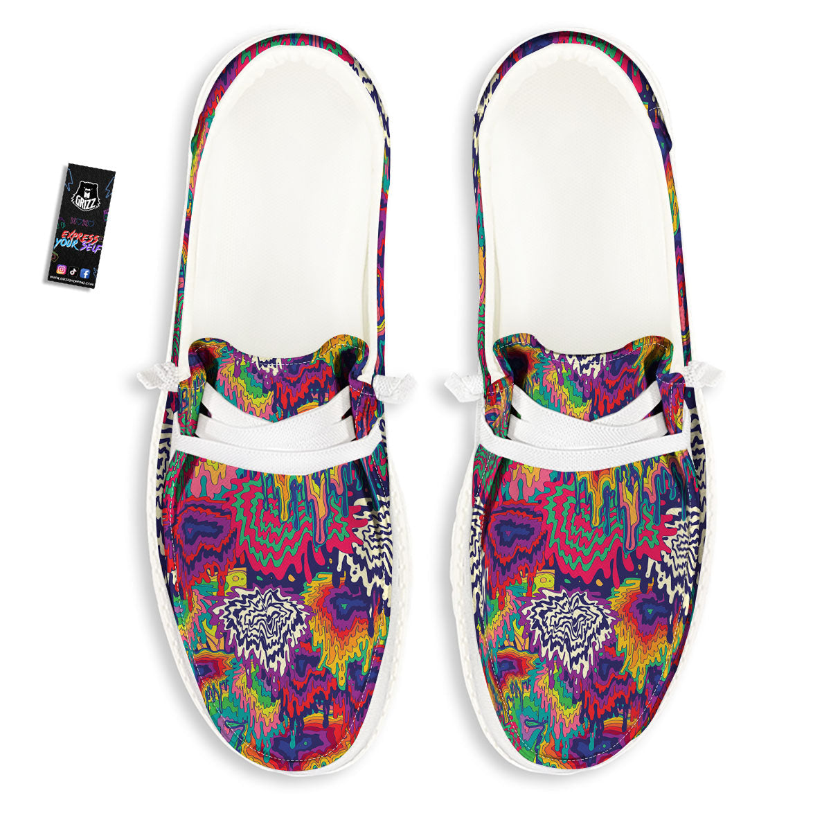 Illusion Psychedelic Print Pattern Black Loafers-grizzshop