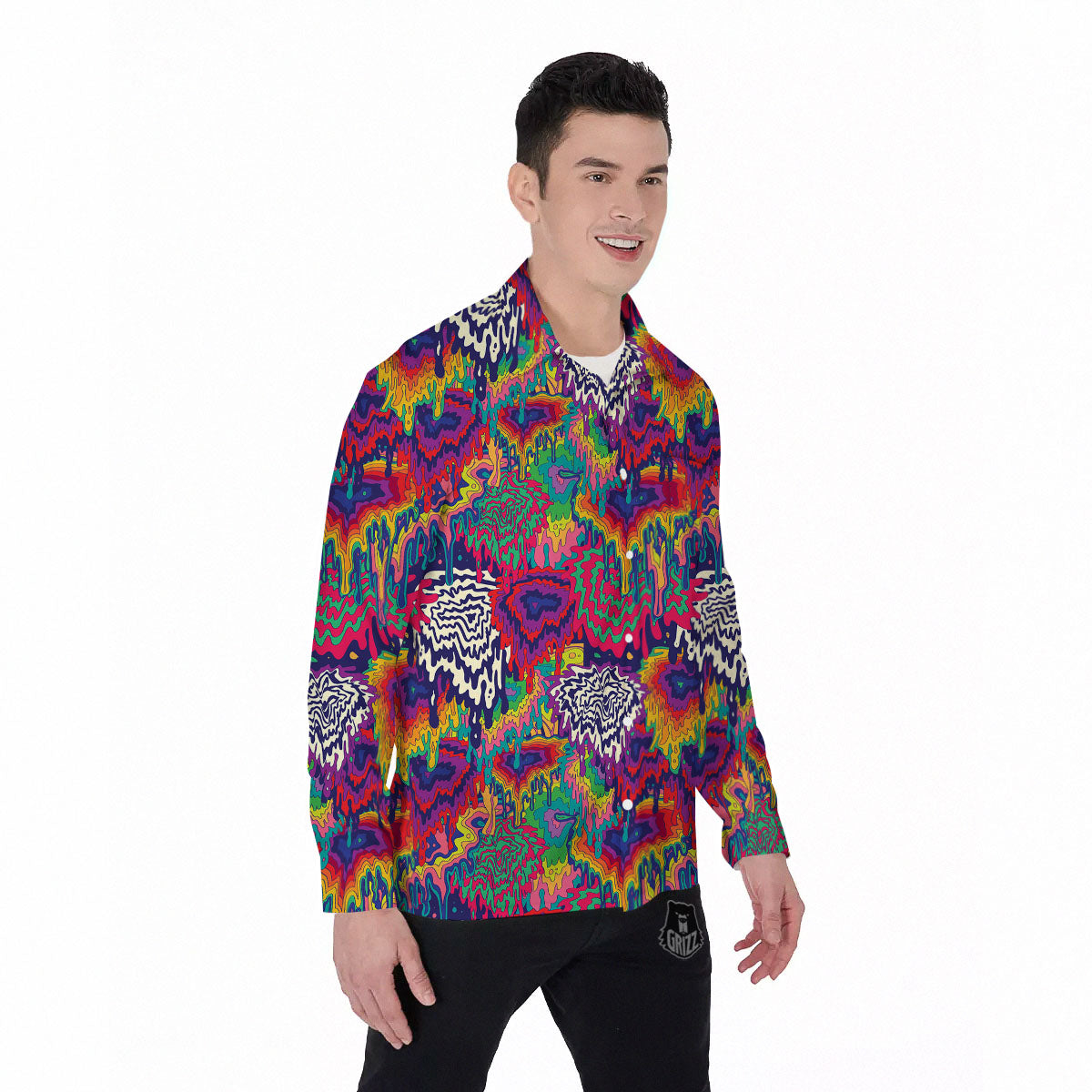 Illusion Psychedelic Print Pattern Men's Long Sleeve Shirts-grizzshop