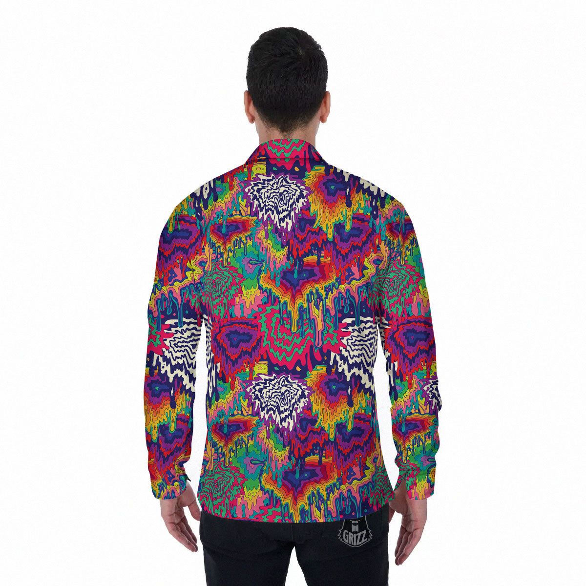Illusion Psychedelic Print Pattern Men's Long Sleeve Shirts-grizzshop