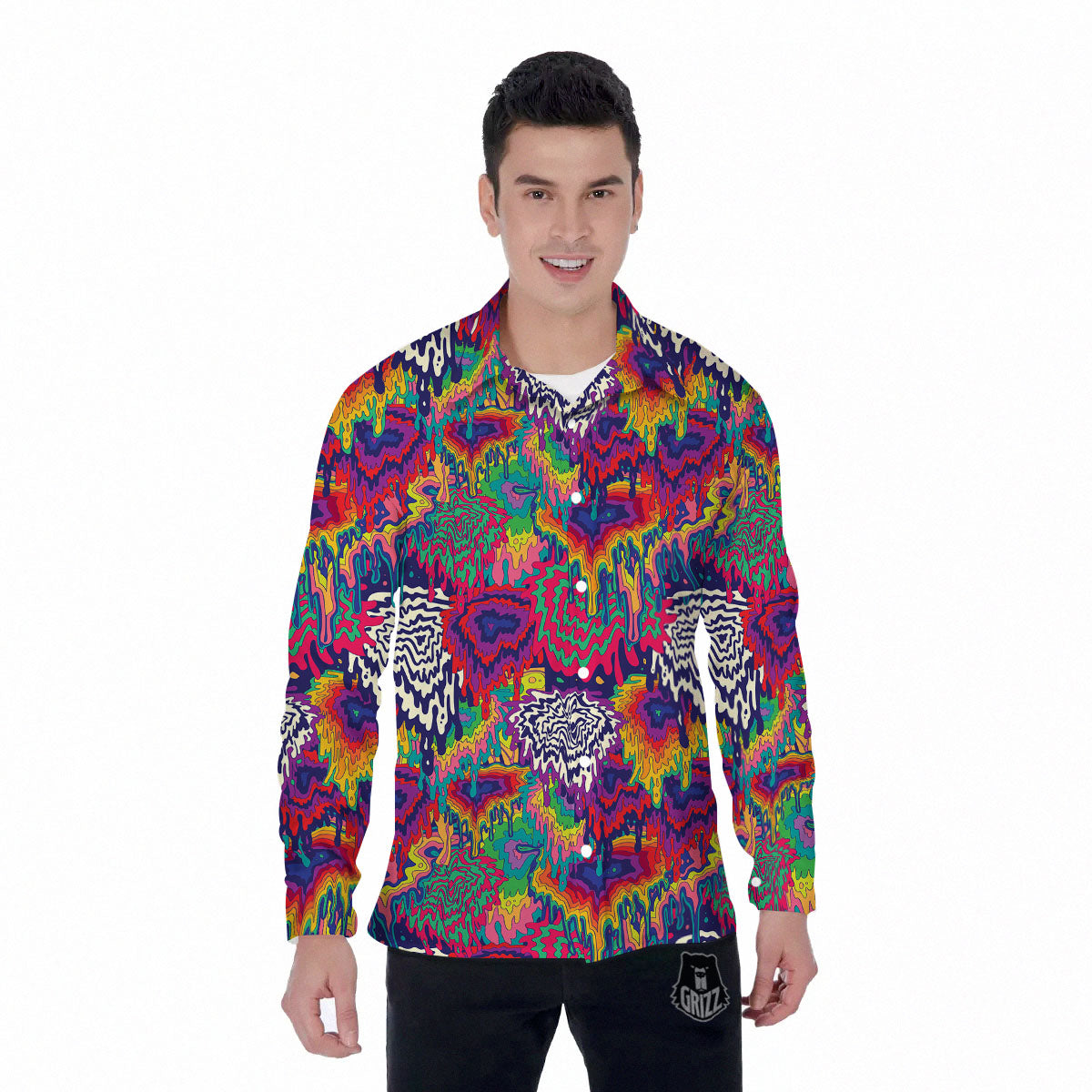 Illusion Psychedelic Print Pattern Men's Long Sleeve Shirts-grizzshop