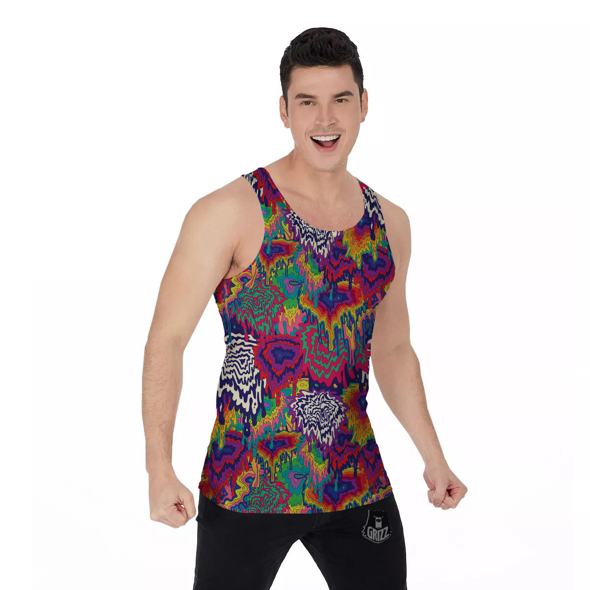Illusion Psychedelic Print Pattern Men's Tank Top-grizzshop
