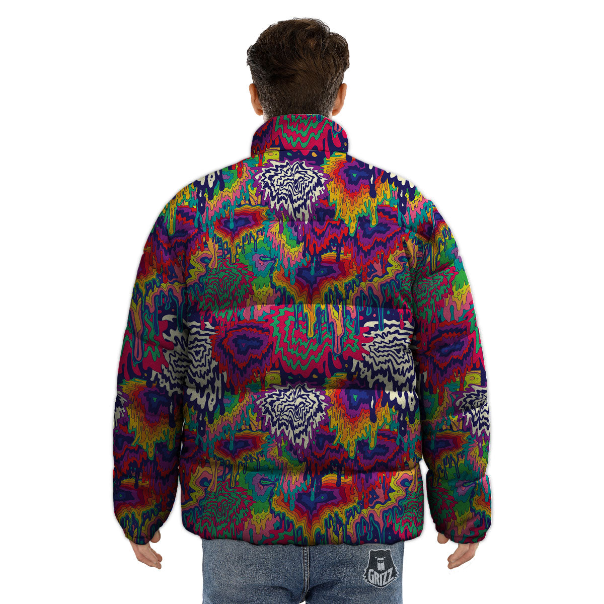 Illusion Psychedelic Print Pattern Puffer Jacket-grizzshop