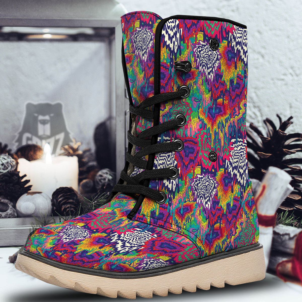 Illusion Psychedelic Print Pattern Snow Boots-grizzshop