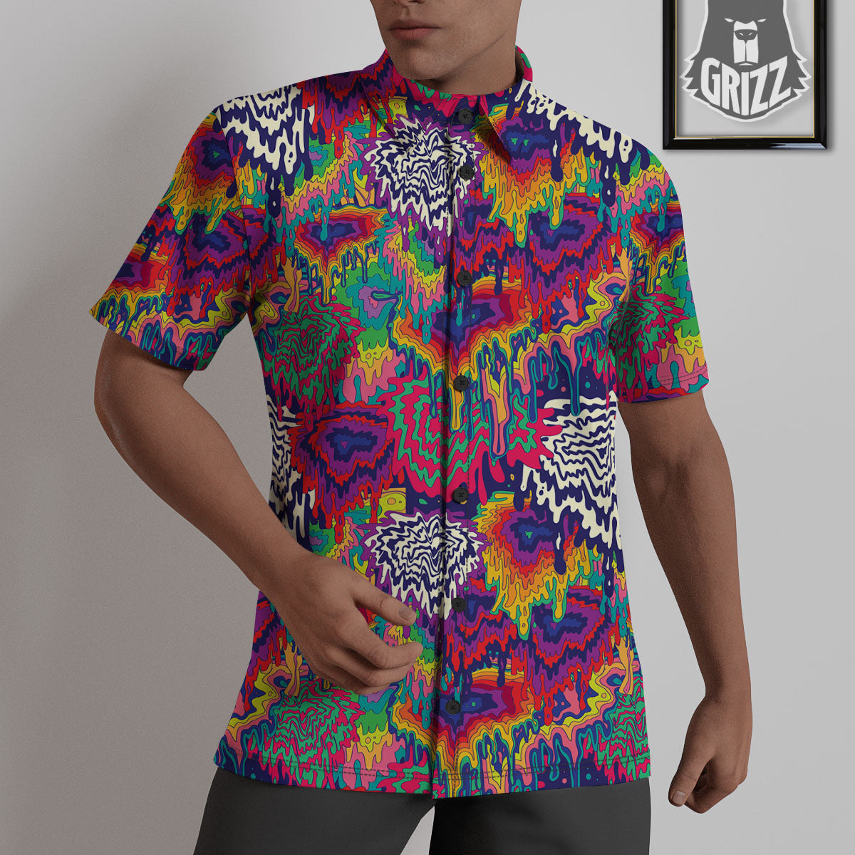 Illusion Psychedelic Print Pattern Untucked Shirts-grizzshop