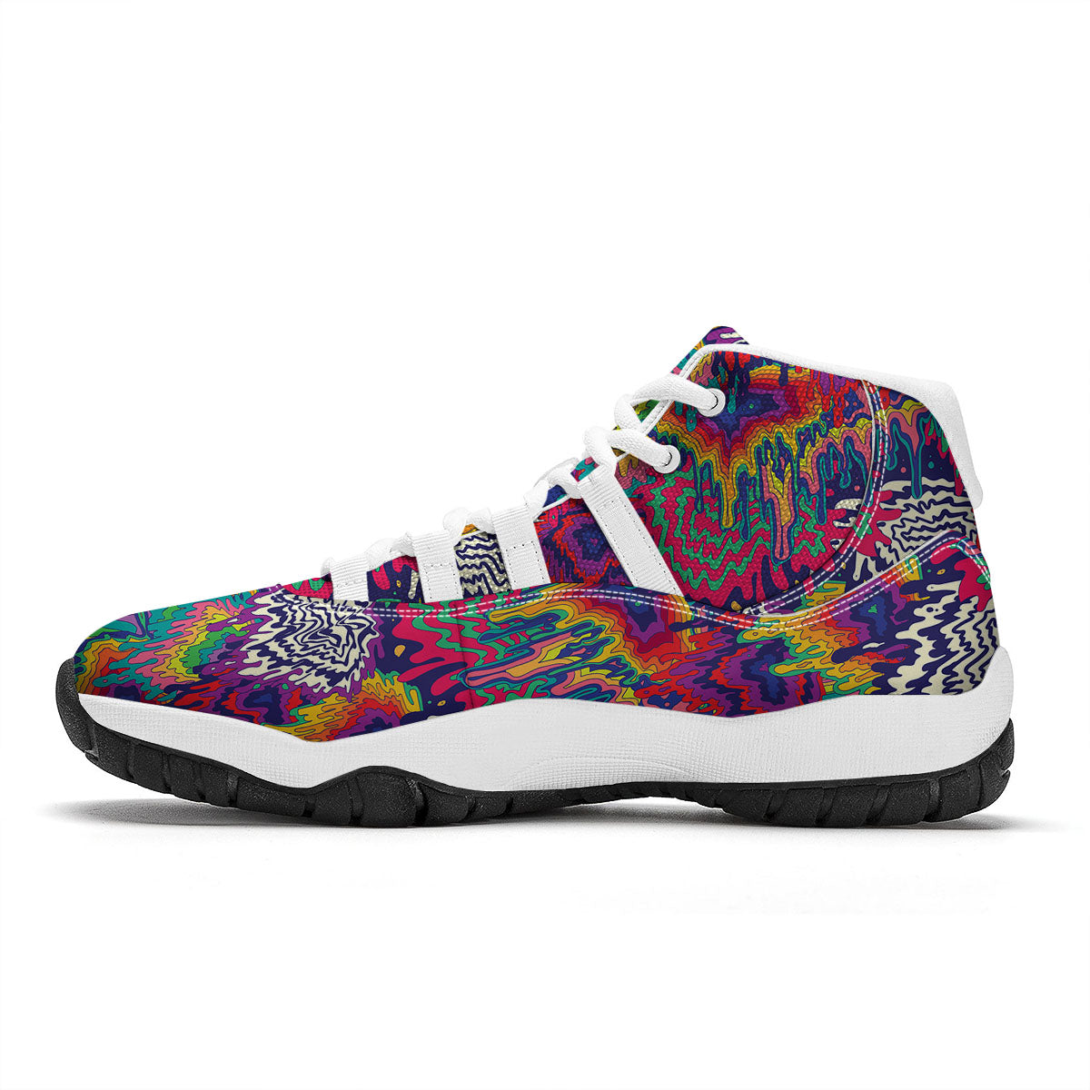 Illusion Psychedelic Print Pattern White Bball Shoes-grizzshop