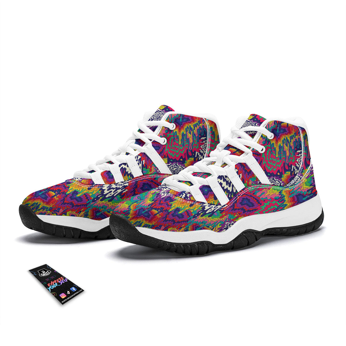 Illusion Psychedelic Print Pattern White Bball Shoes-grizzshop