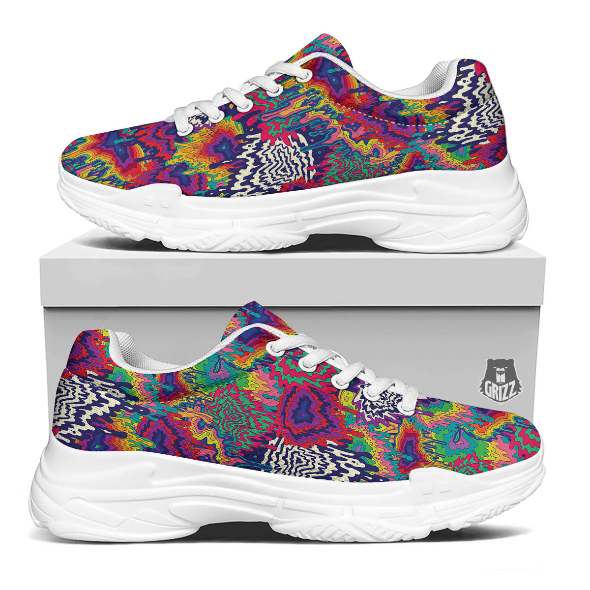 Illusion Psychedelic Print Pattern White Chunky Shoes-grizzshop