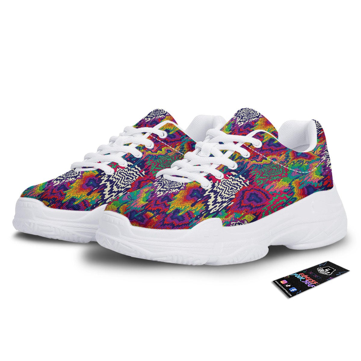 Illusion Psychedelic Print Pattern White Chunky Shoes-grizzshop